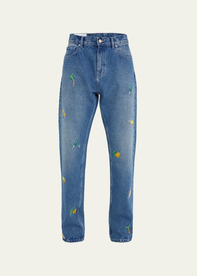 Mens Stonewashed Embroidered Motif Jeans Product Image