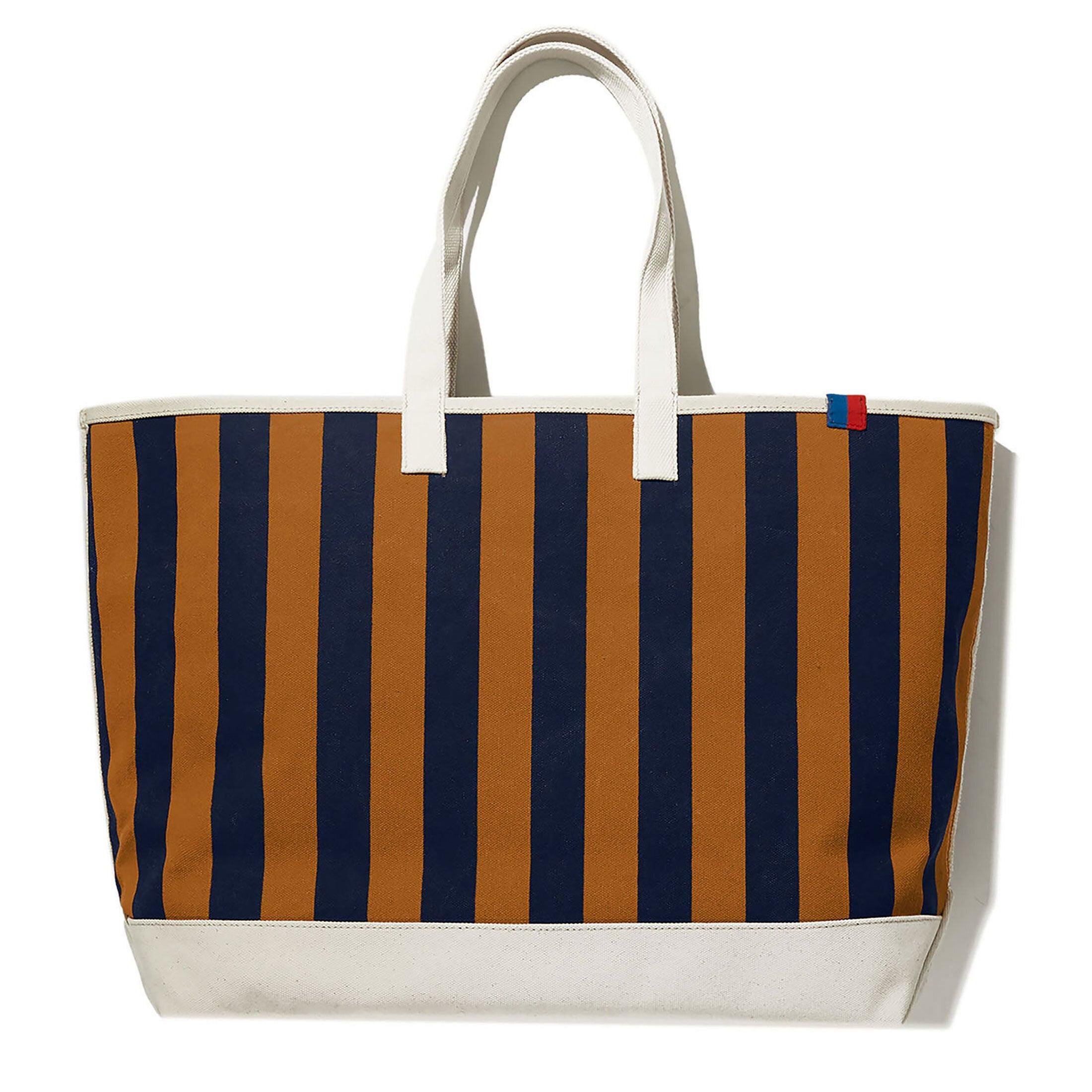 The Over the Shoulder All Over Striped Tote - Vicuna/Navy Female Product Image