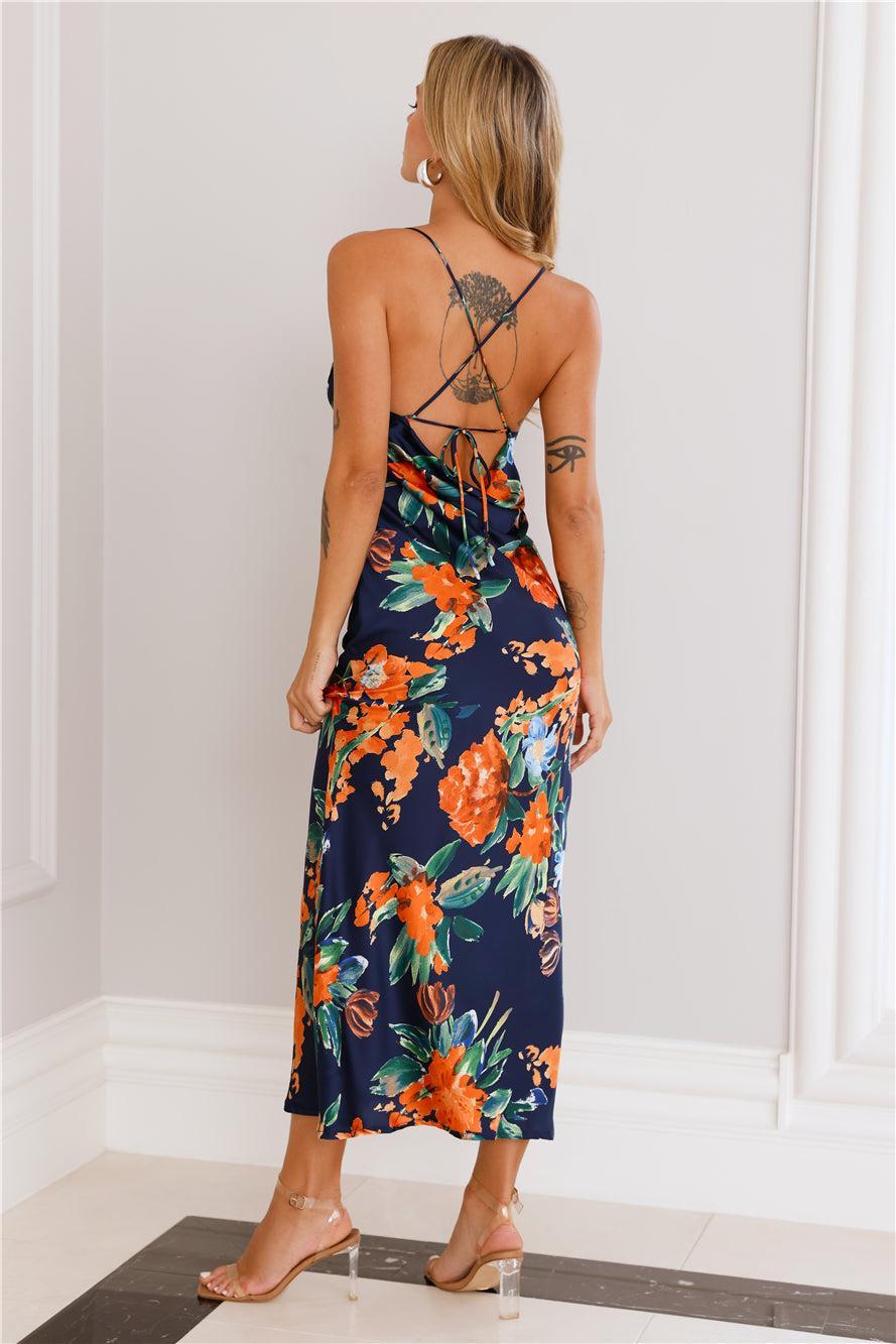 Pretty Me Satin Maxi Dress Navy Product Image