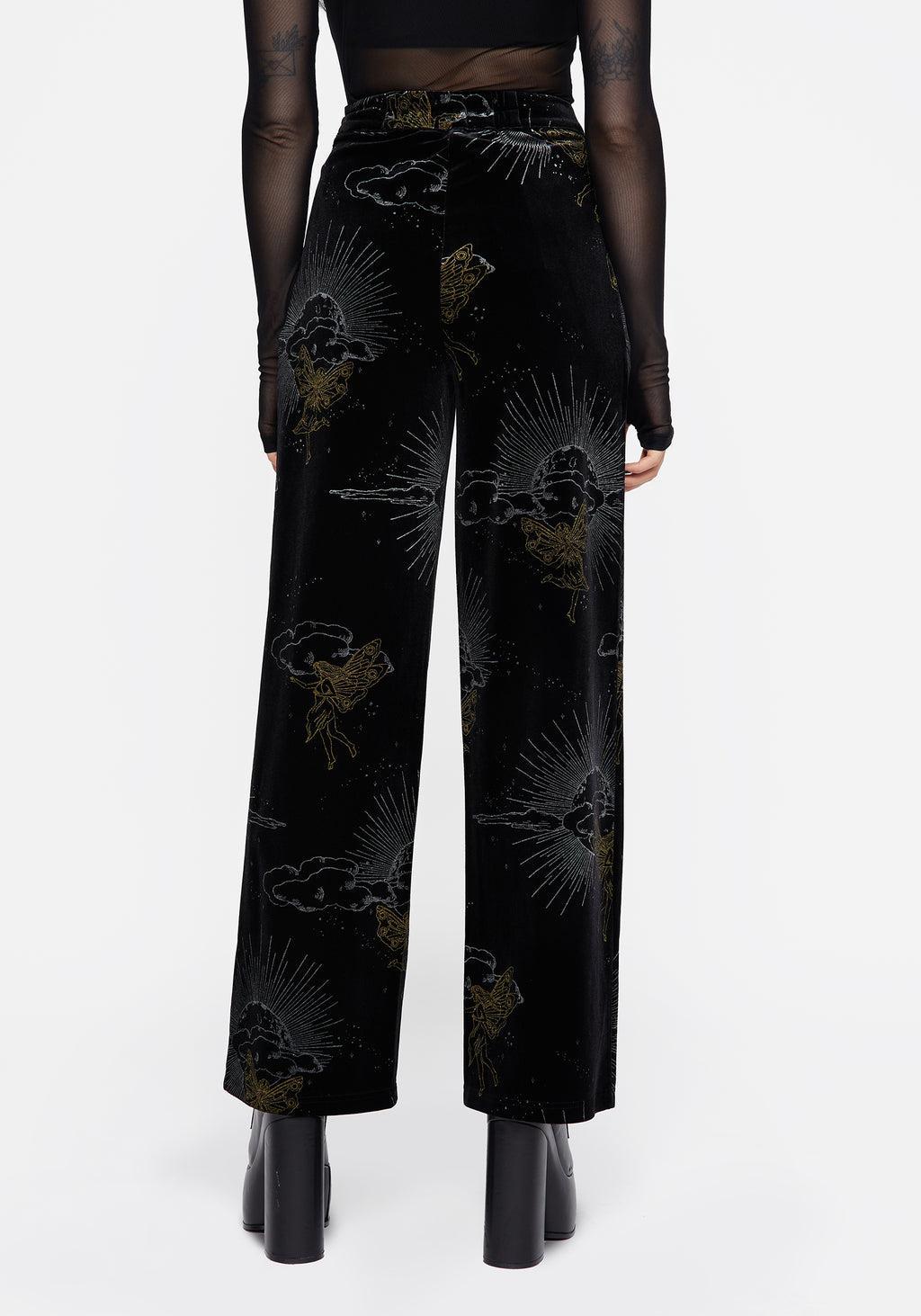 Adelina Foil Print Velour Wide Leg Trousers Product Image