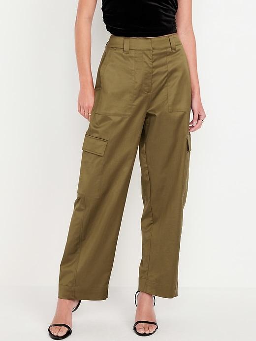 Extra-High Waisted Satin Cargo Barrel Wide-Leg Pants Product Image