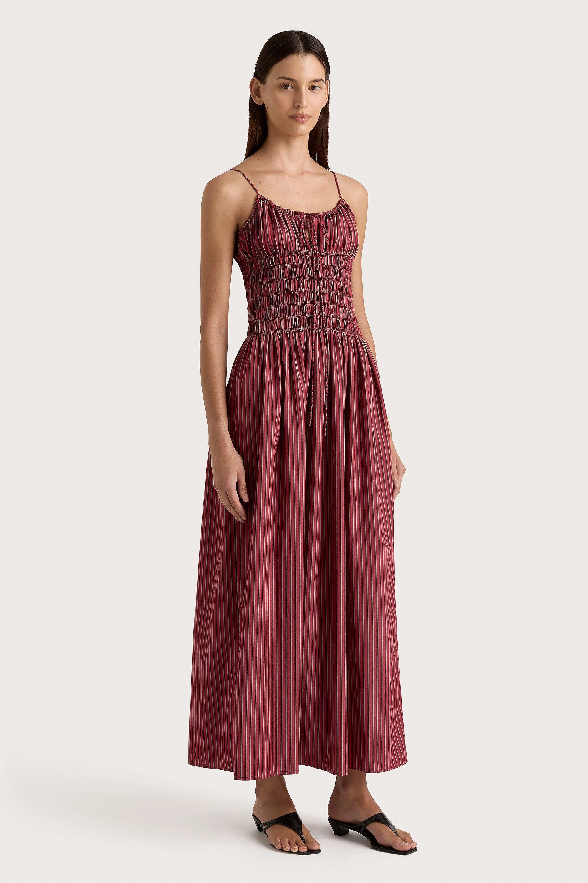 Aya String Maxi Dress Wine Stripe Product Image