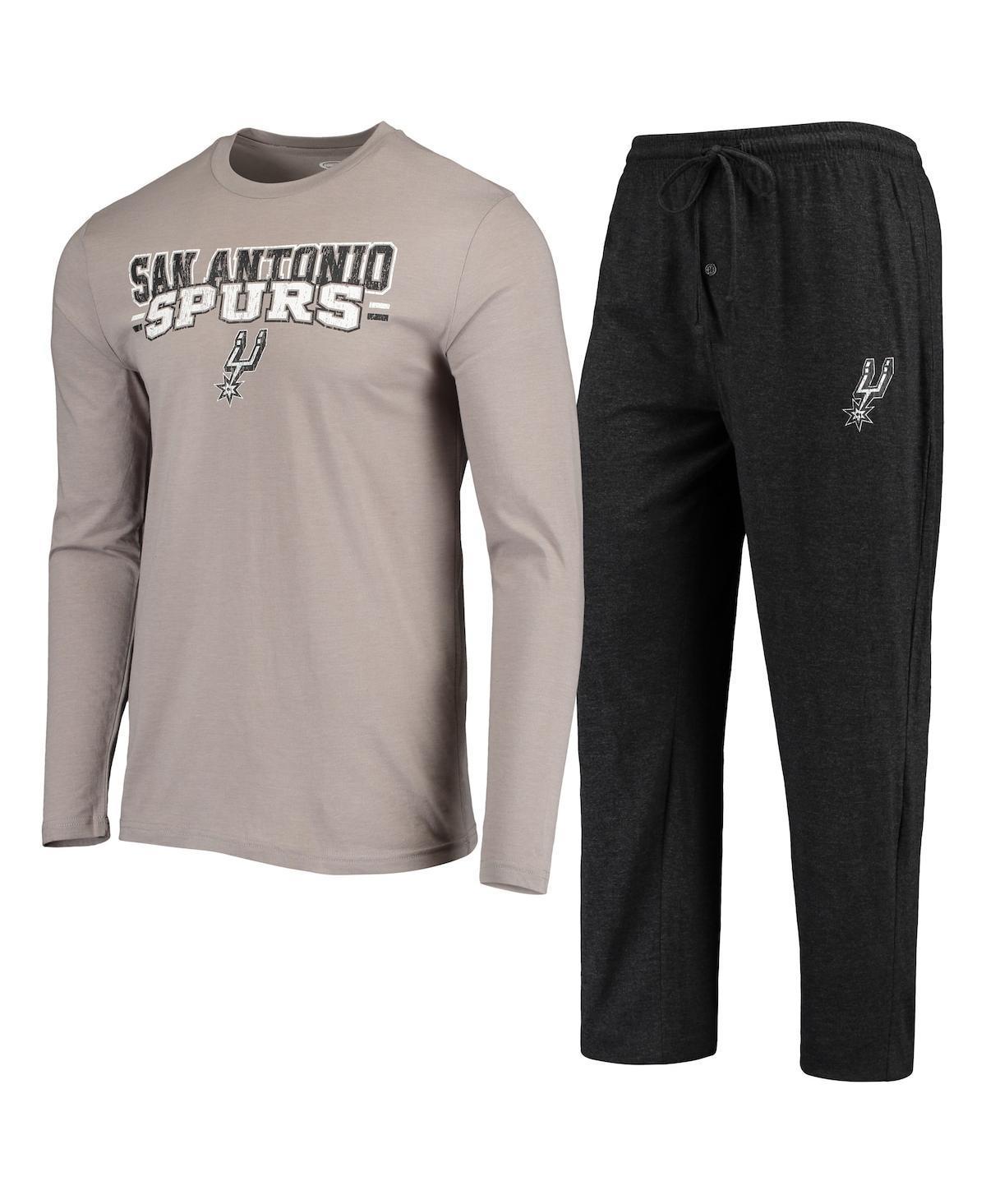 Mens Concepts Sport Gray/Black San Antonio Spurs Long Sleeve T-Shirt & Pants Sleep Set Product Image