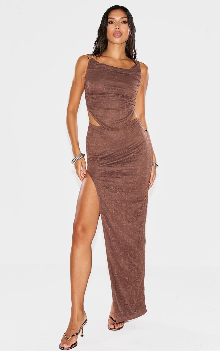 Brown Lace Cut Out Maxi Dress product image