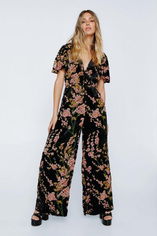 Floral Devore Angel Sleeve Jumpsuit Product Image