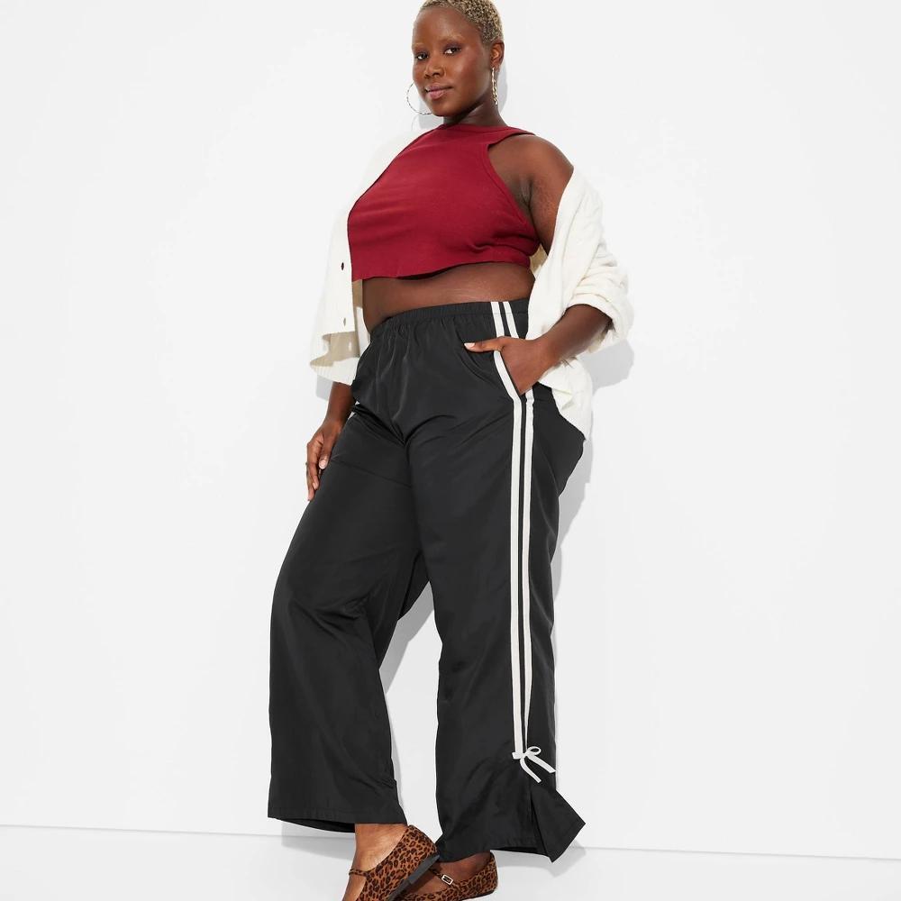 Womens High-Rise Tie Detail Track Pants - Wild Fable Black Product Image