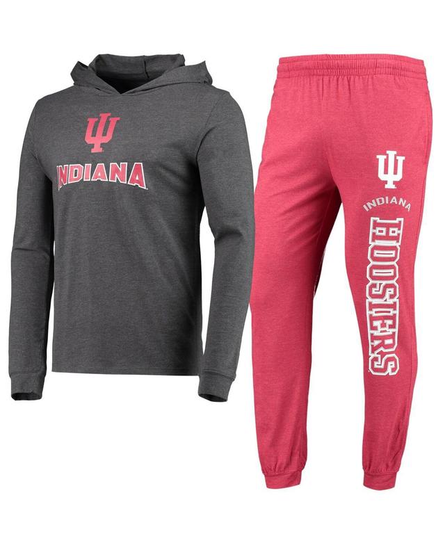 Mens Concepts Sport Heathered Crimson/Heathered Charcoal Indiana Hoosiers Meter Long Sleeve Hoodie T-Shirt & Jogger Pants Set Product Image