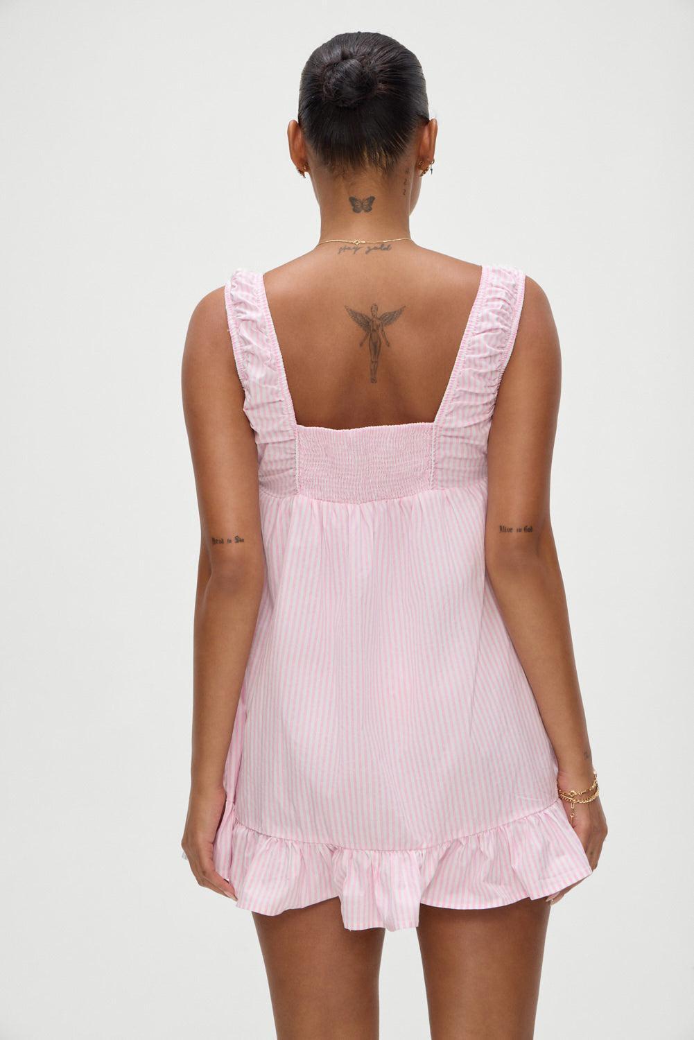 Marilyn Babydoll Dress - Pink Stripe Product Image