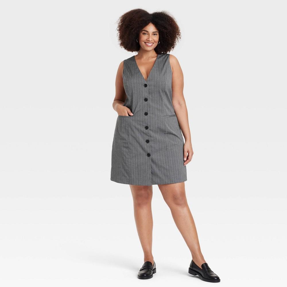 Womens Tailored Mini Vest Dress - A New Day Pinstripe 3X Product Image