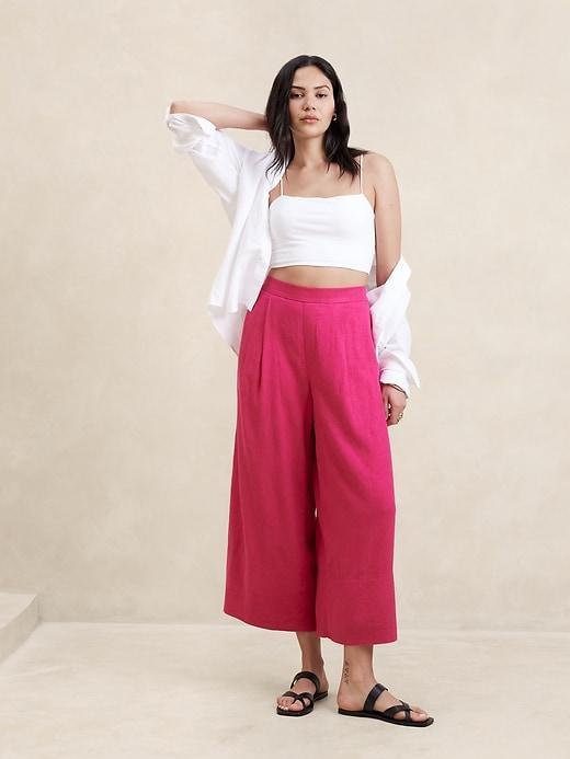 Linen-Blend Wide-Leg Crop Pant Product Image