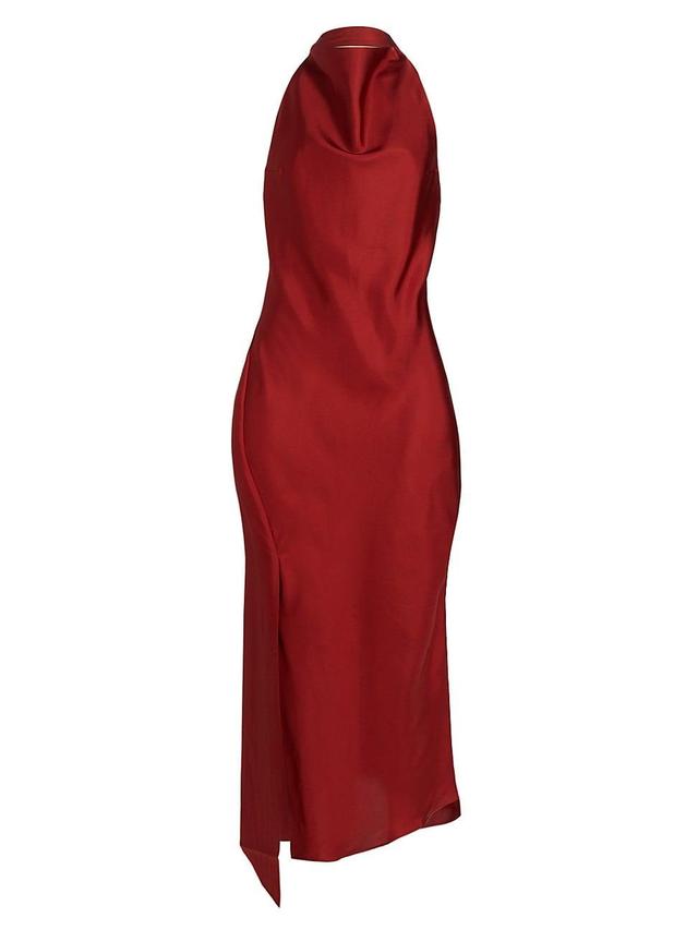 Womens Halter Silk Open-Back Midi-Dress Product Image