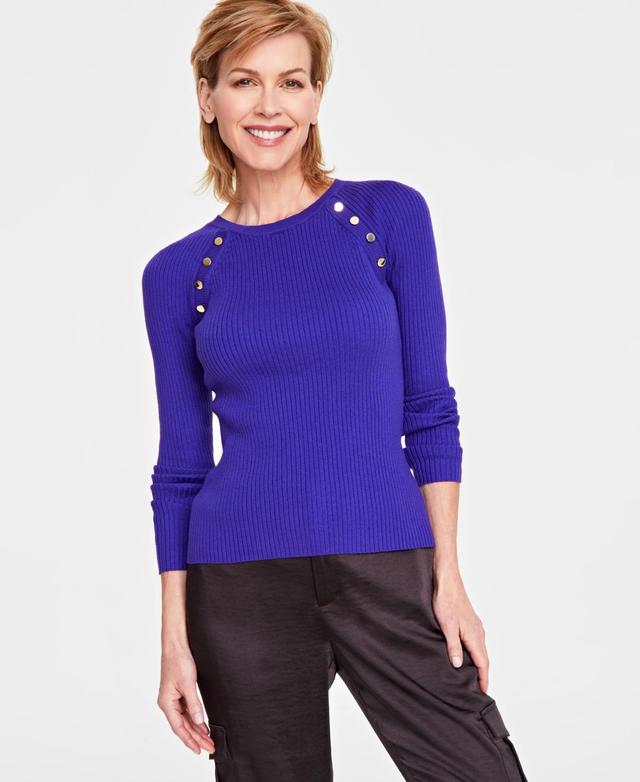 I.n.c. International Concepts Womens Button-Shoulder Raglan-Sleeve Sweater, Created for Macys Product Image