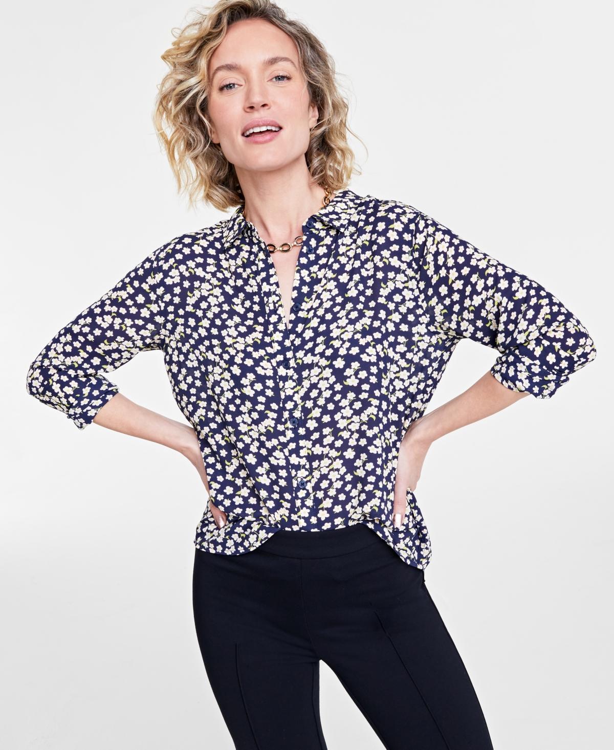 On 34th Womens Button-Front Crepe Shirt, Created for Macys Product Image