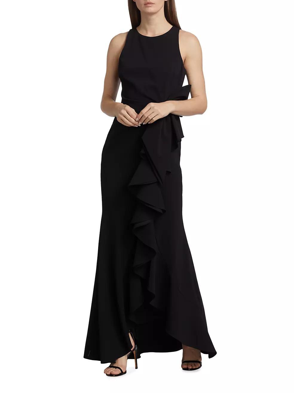 Odessa Asymmetric Sleeveless Column Ruffle-Skirt Gown Product Image