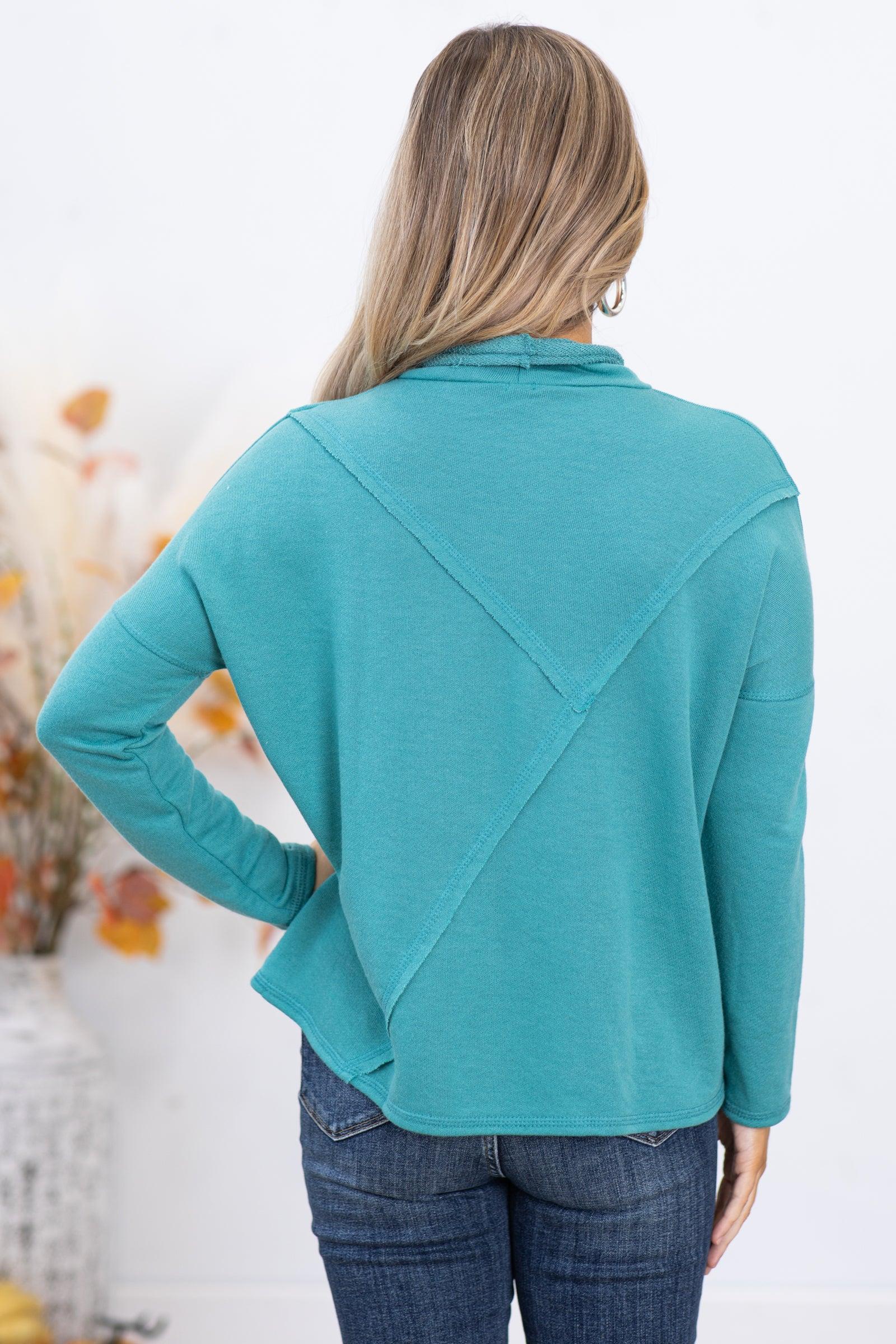 Turquoise Mock Neck Top With Seam Detail Product Image