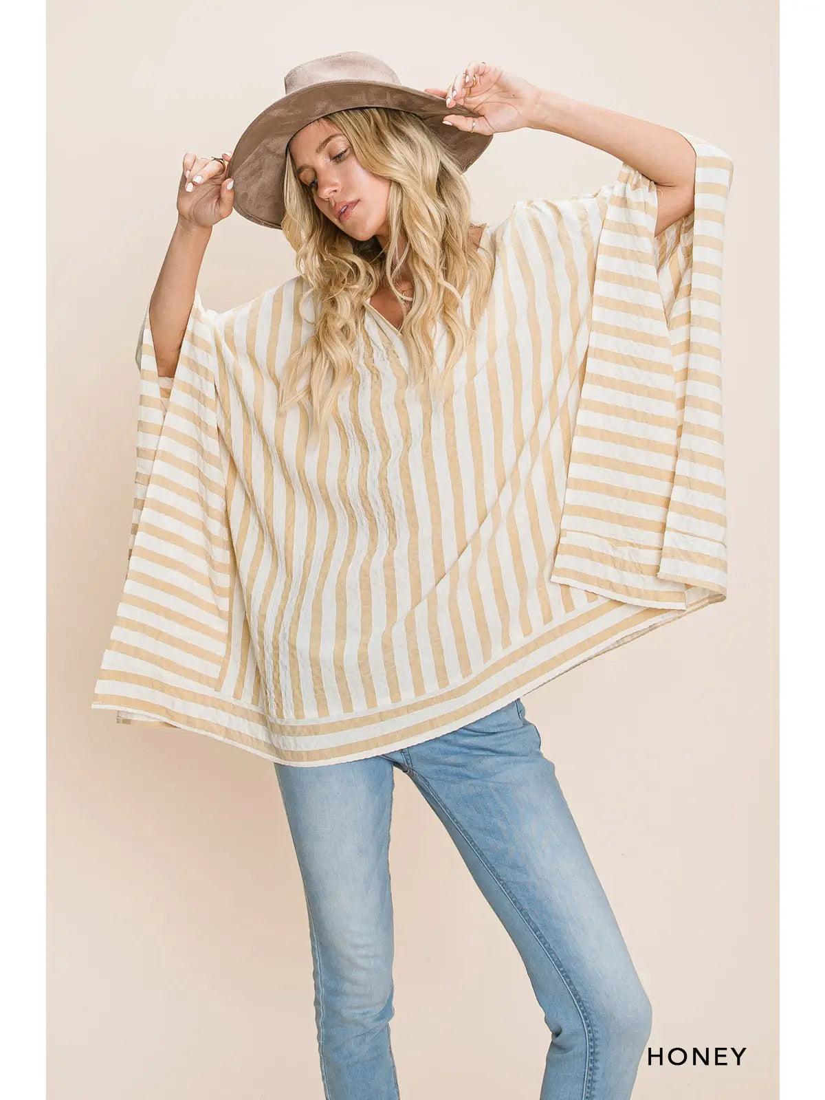 Stripe Cotton Poncho Cover Up Female Product Image