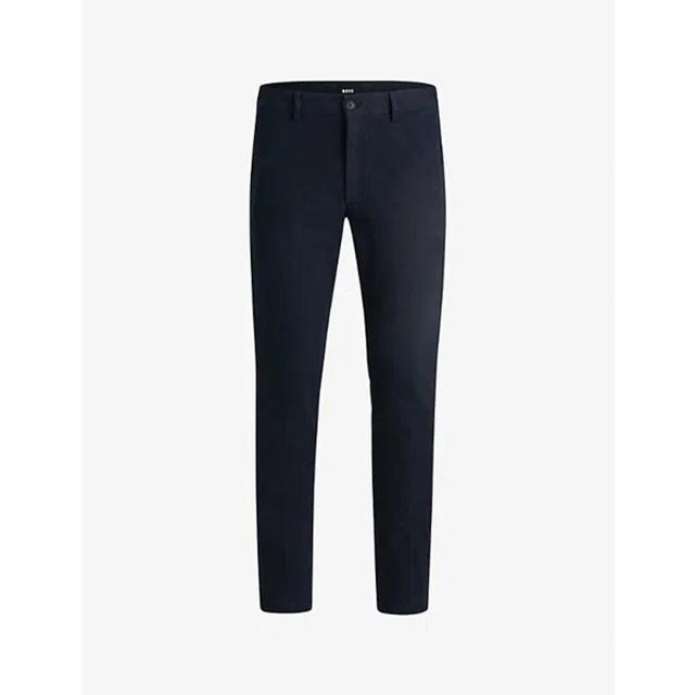 HUGO BOSS Tapered Cotton Trousers In Dark Blue Product Image