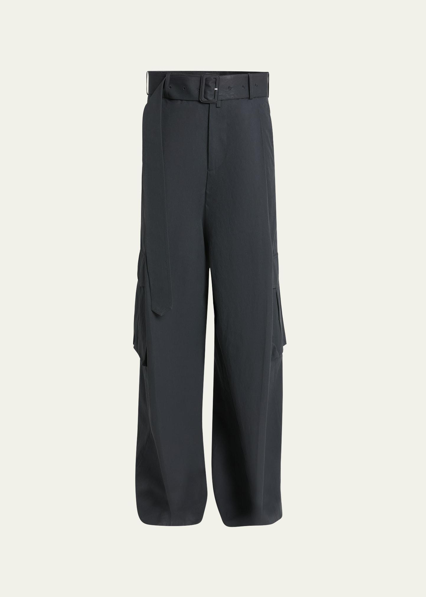 Mens Cotton Toile Belted Loose Cargo Pants Product Image