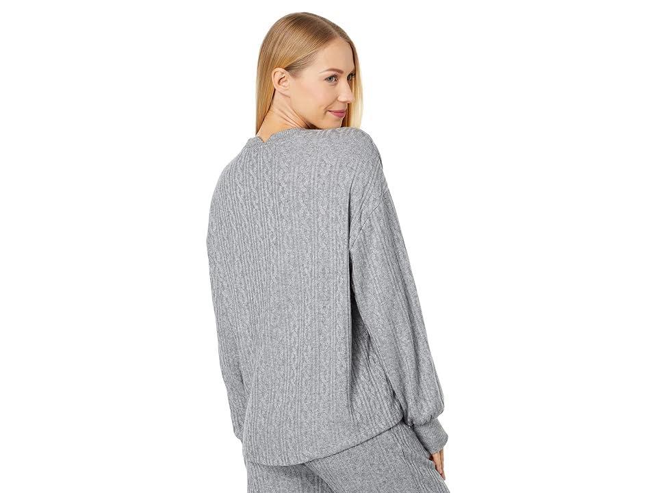 P.J. Salvage The Tramway Cable Knit Fleece Crew Neck (Heather Charcoal) Women's Clothing Product Image