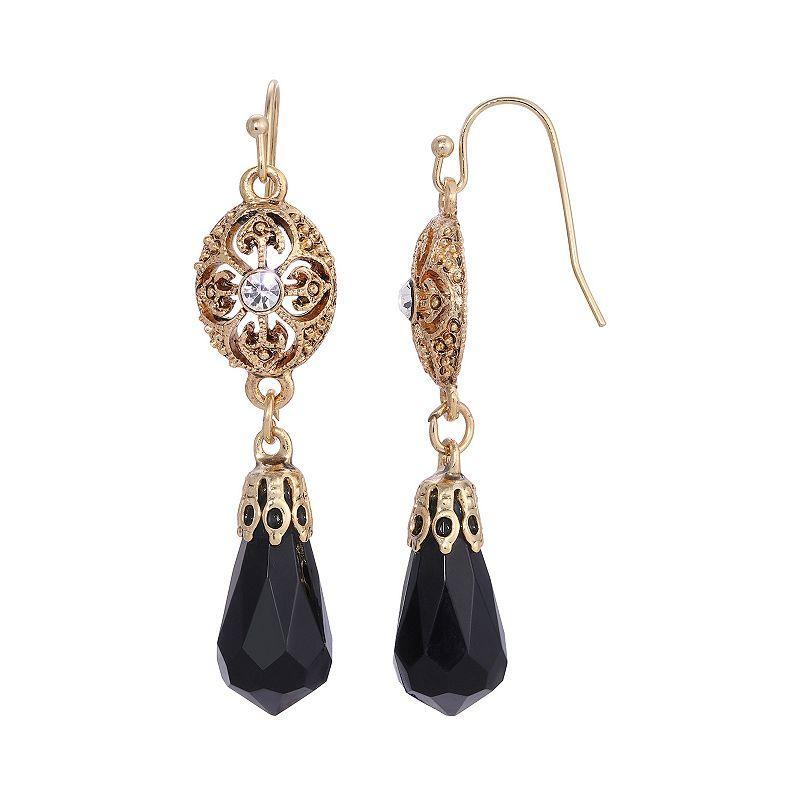 1928 Gold Tone Filigree Icicle Drop Earrings, Womens, Black Product Image