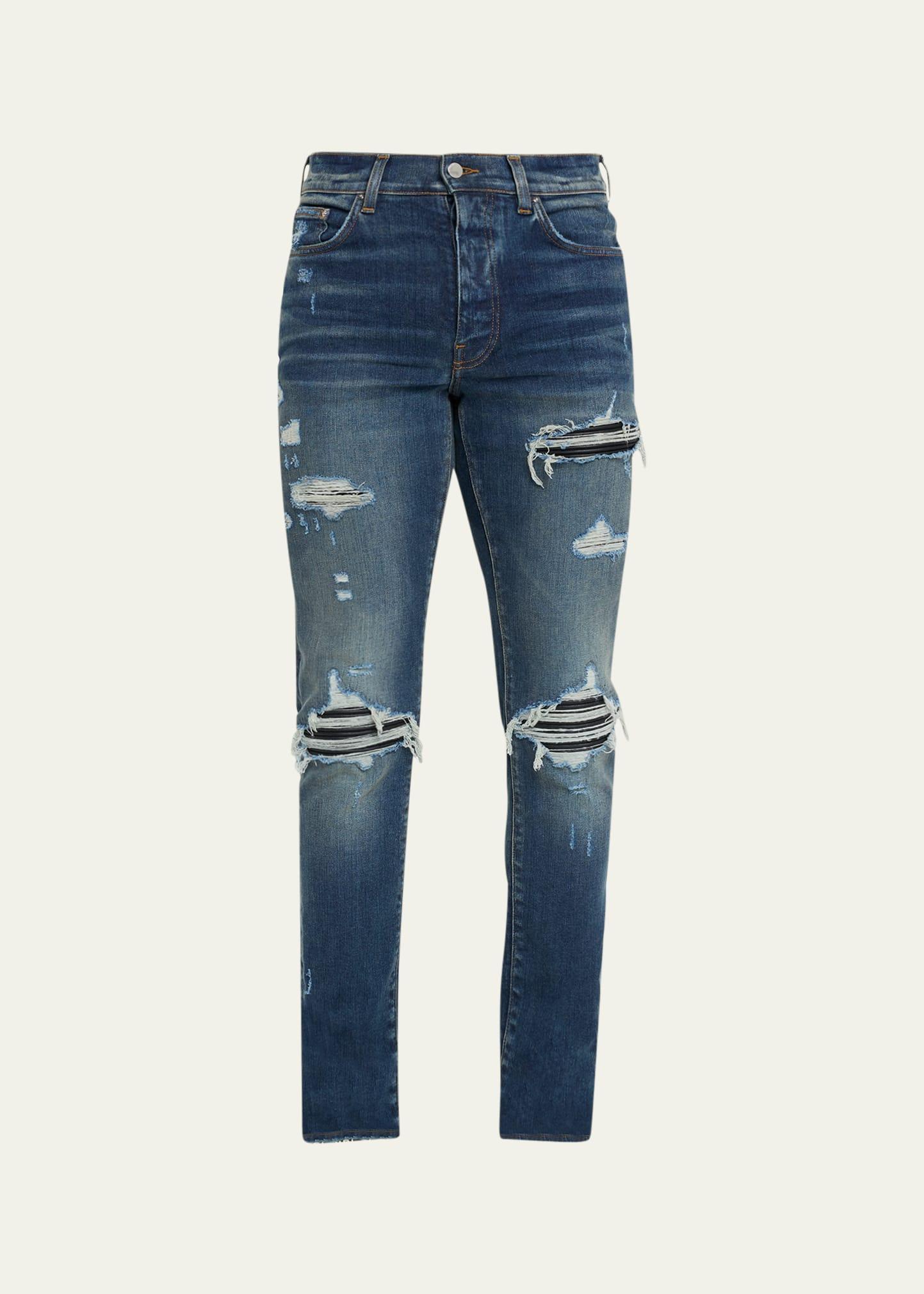 AMIRI MX1 Leather Patch Ripped Skinny Jeans Product Image