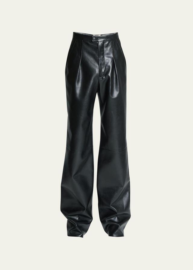 Mens Pleated Leather Straight-Leg Trousers Product Image