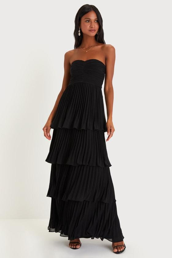 Seriously Sensational Black Strapless Tiered Maxi Dress Product Image