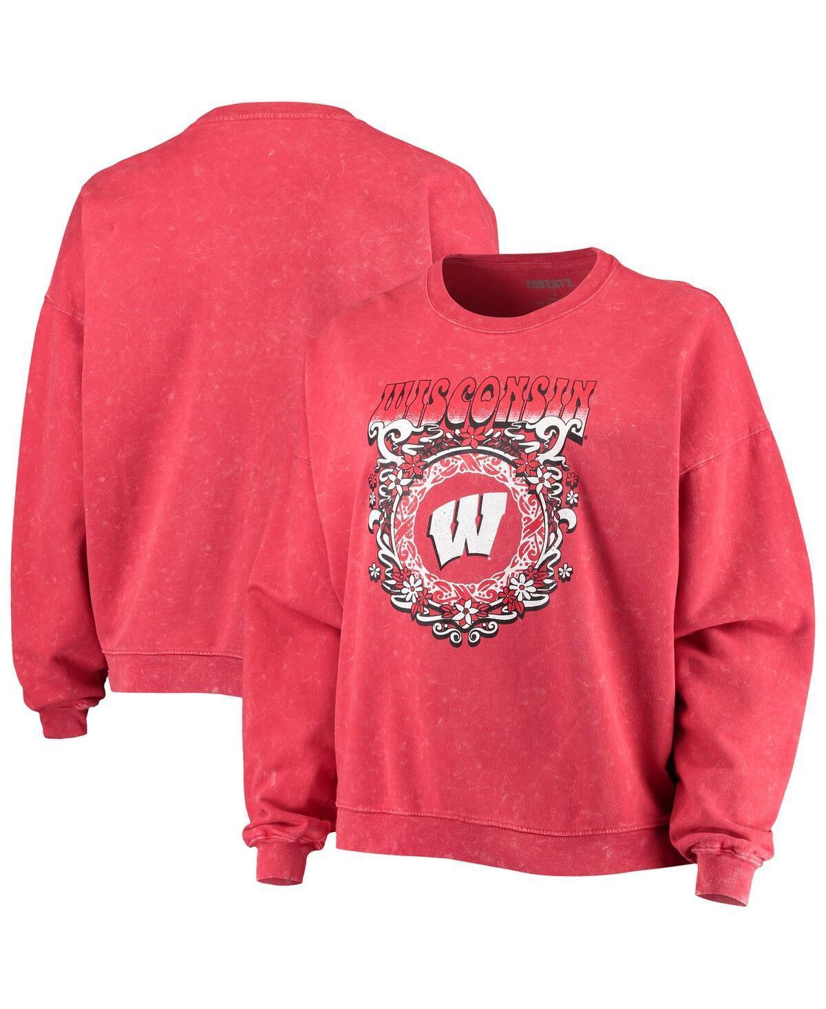 Womens ZooZatz Wisconsin Badgers Garment Wash Oversized Vintage Pullover Sweatshirt Product Image