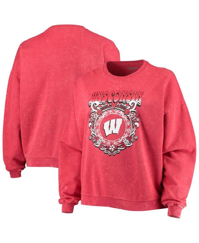 Womens ZooZatz Wisconsin Badgers Garment Wash Oversized Vintage Pullover Sweatshirt Product Image