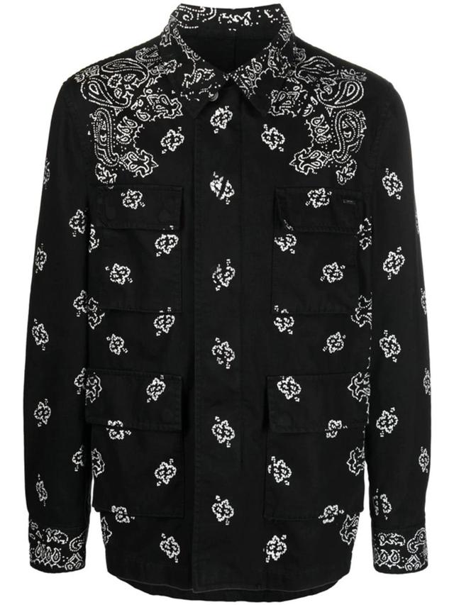 Black Paisley Bandana Print Canvas Shirt In Black&white Product Image