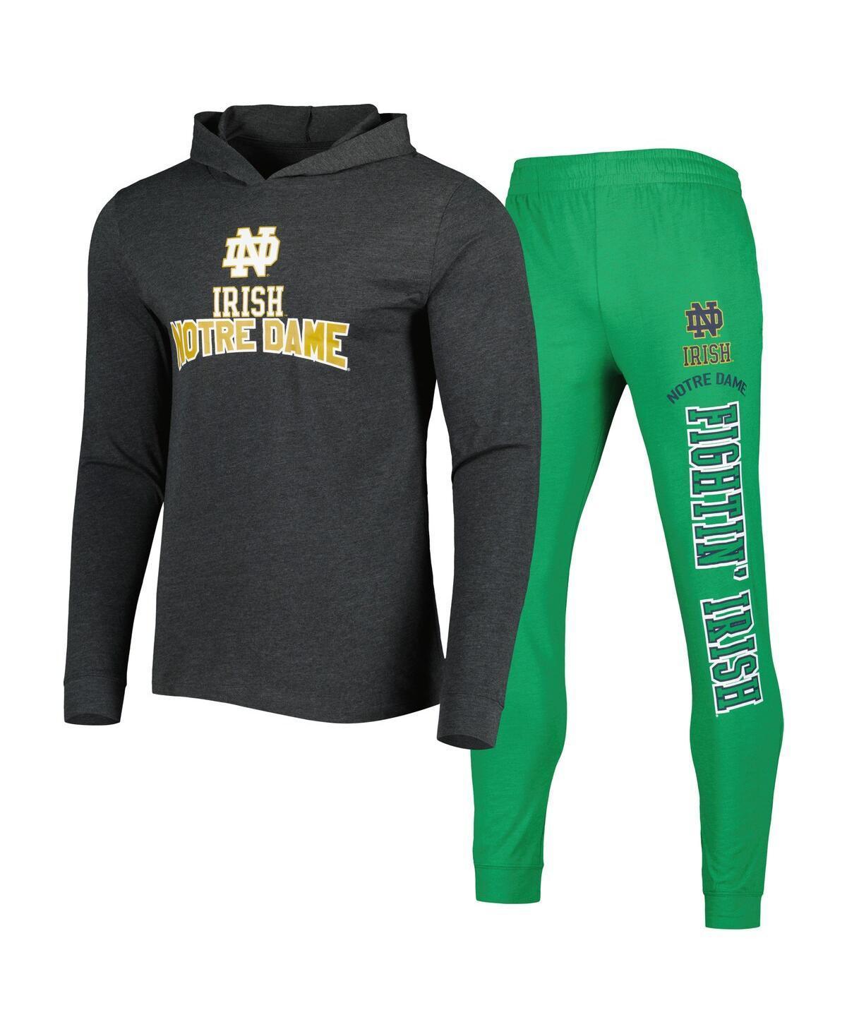 Mens Concepts Sport Heathered Green/Heathered Charcoal Notre Dame Fighting Irish Meter Long Sleeve Hoodie T-Shirt & Jogger Pants Set Product Image