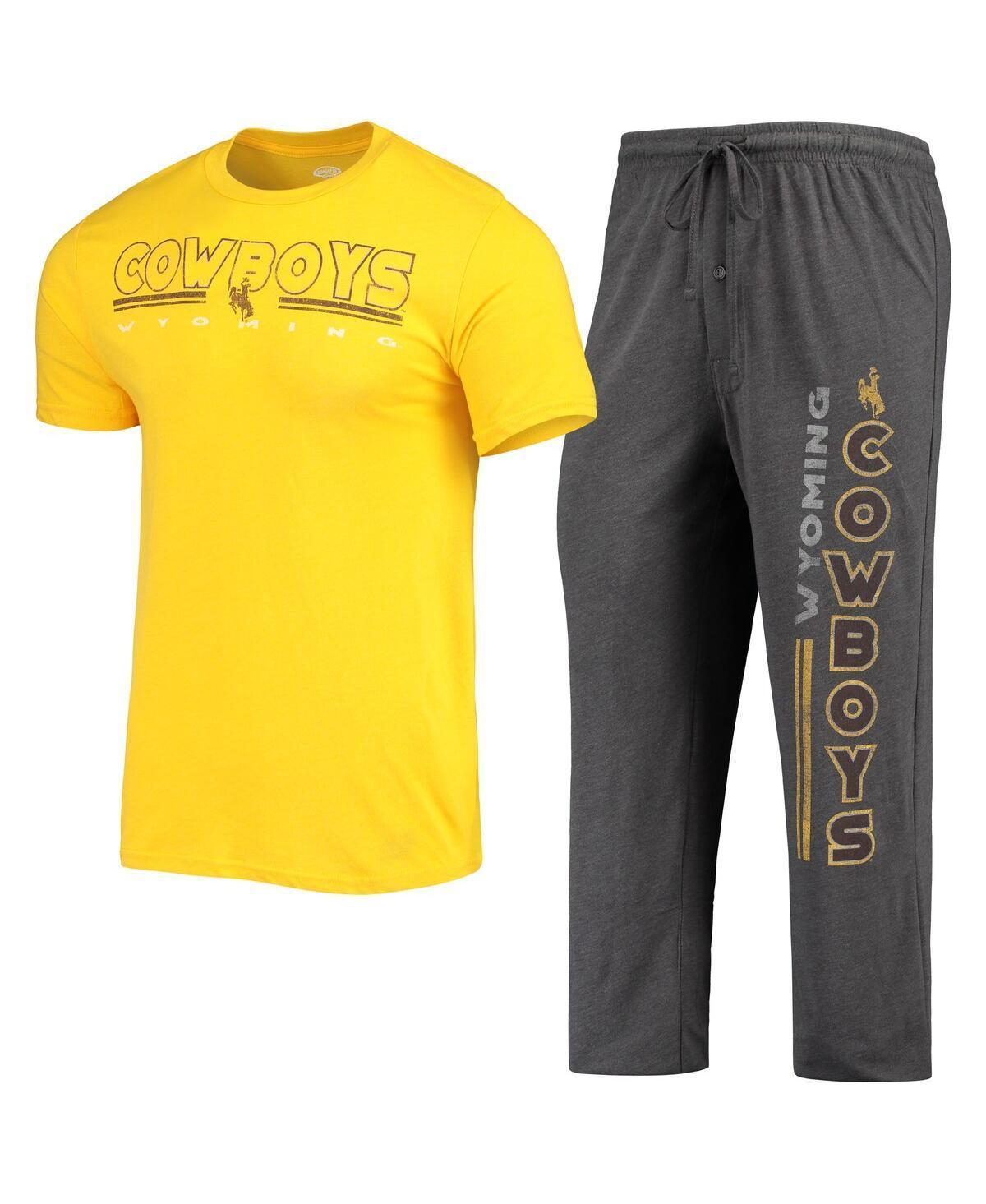 Mens Concepts Sport Heathered Charcoal and Gold Wyoming Cowboys Meter T-shirt and Pants Sleep Set - Heathered Charcoal Product Image