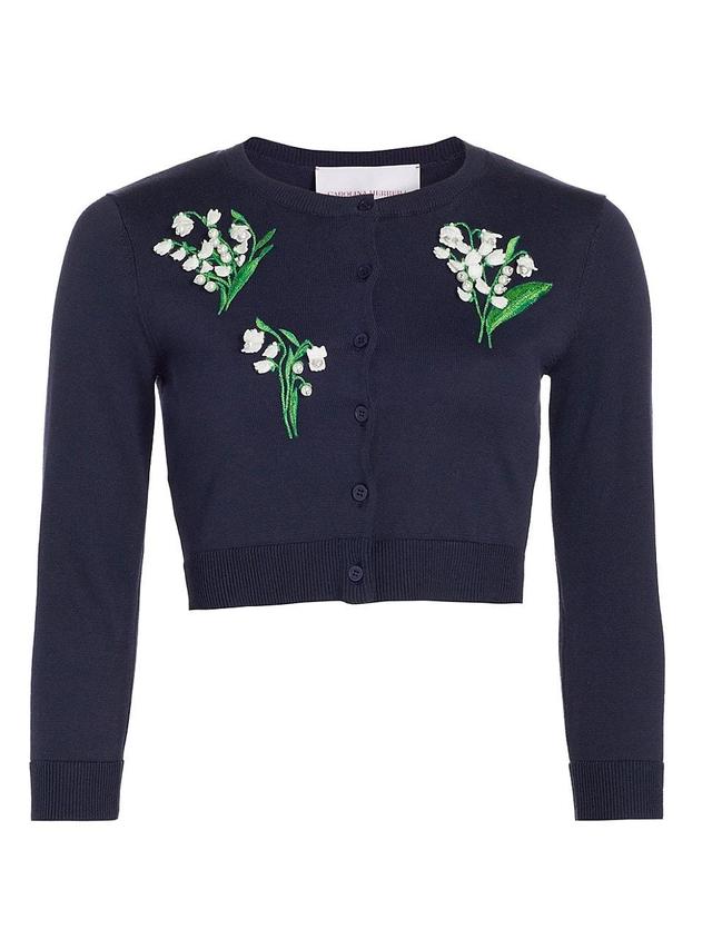 Womens Floral Embroidered Silk-Cotton Crop Cardigan Product Image