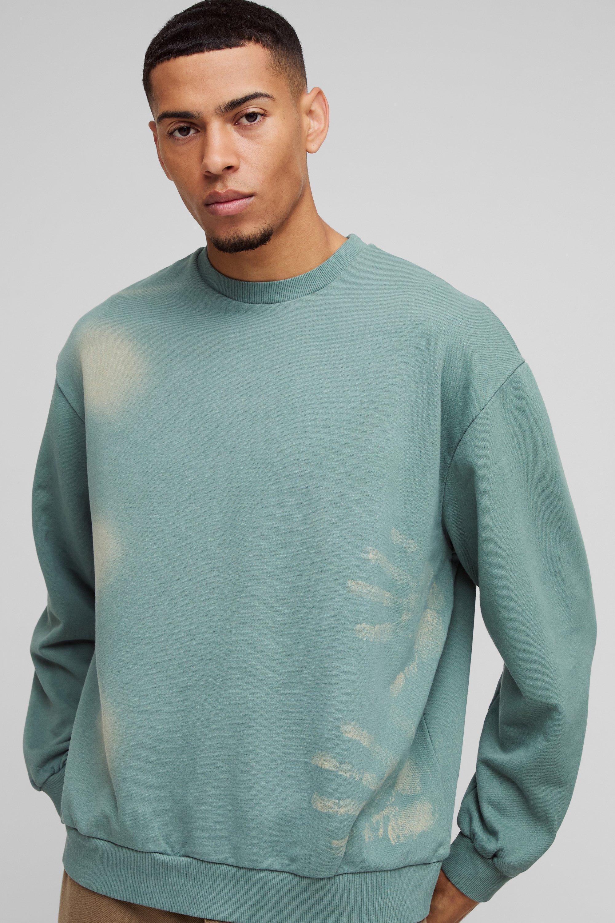 Oversized Thermal Hand Print Loopback Sweatshirt | boohooMAN USA Product Image