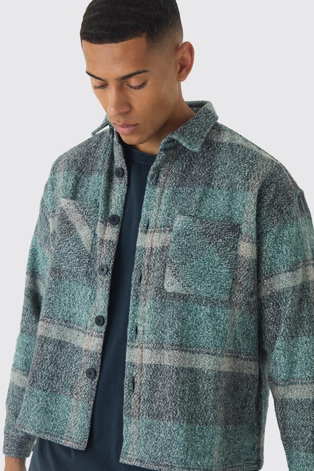 Oversized Heavyweight Brushed Plaid Overshirt | boohooMAN USA Product Image