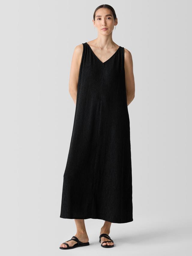 EILEEN FISHER Woven Plissé V-Neck Dressfemale Product Image