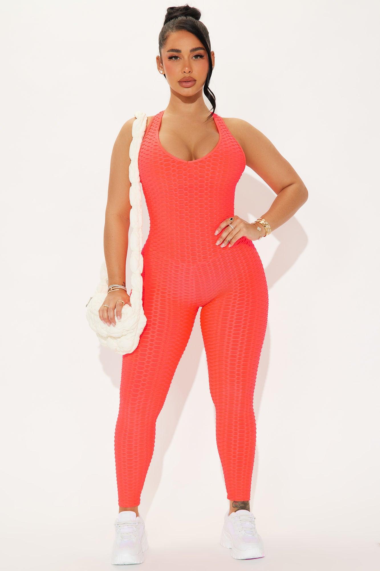 The Best Assets Textured Scrunch Butt Jumpsuit - Coral Product Image