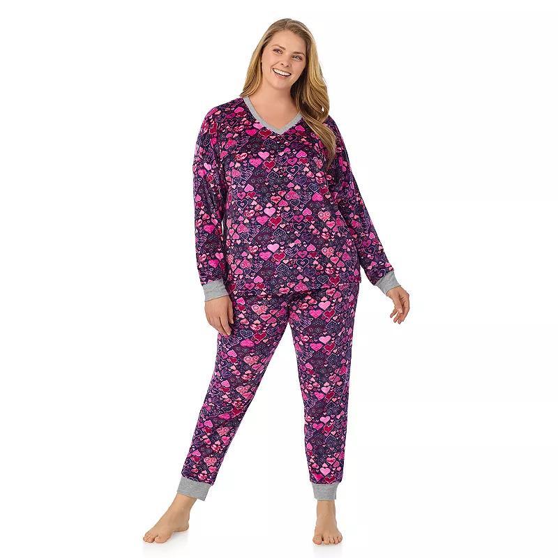 Plus Size Cuddl Duds Velour Fleece V-Neck Pajama Top & Pajama Bottoms Set, Womens Product Image