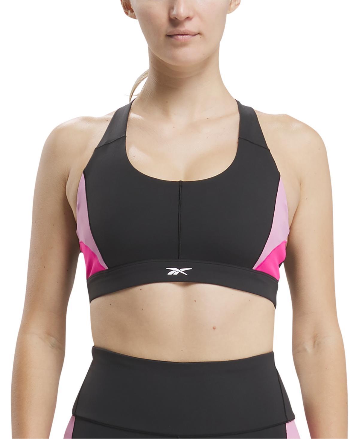 Reebok Womens Active Lux Racerback Colorblocked Sports Bra - Black Product Image