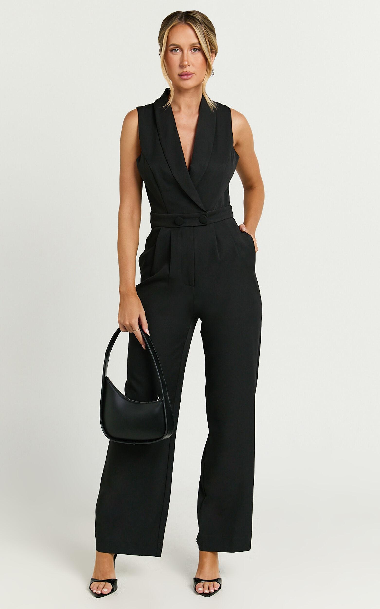 Octavie Jumpsuit - Plunge Wide Leg Jumpsuit in Black Product Image