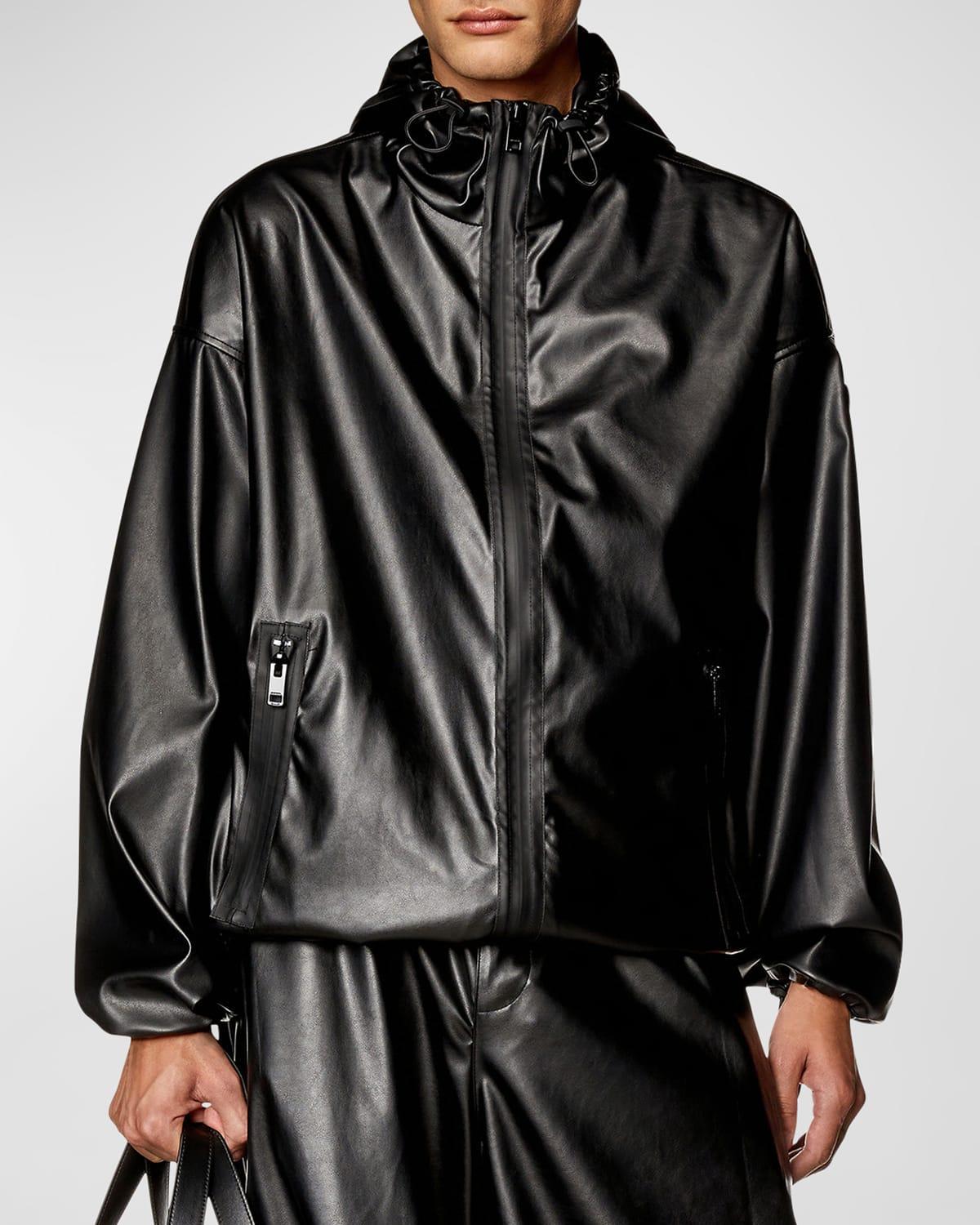 Mens Hooded Faux-Leather Wind Resistant Jacket Product Image