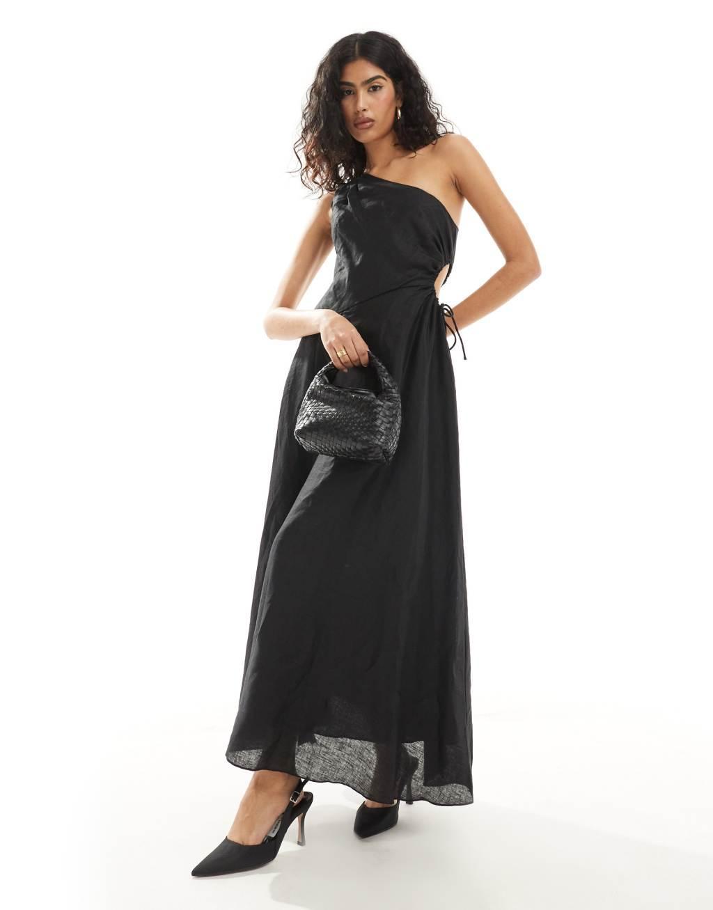 Ever New asymmetric cut-out waist maxi dress in black Product Image