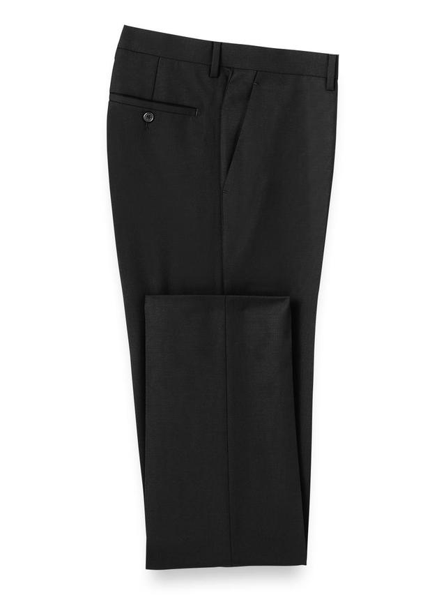 Wool Stretch Bengaline Flat Front Suit Pants - Black Product Image