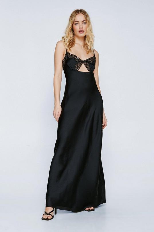 Lace Trim Satin Midi Dress product image