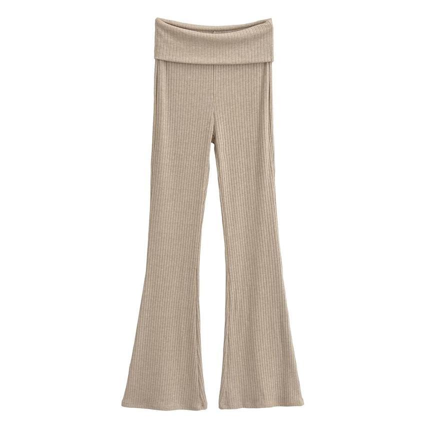 Elastic Waist Ribbed Knit Bootcut Pants Product Image