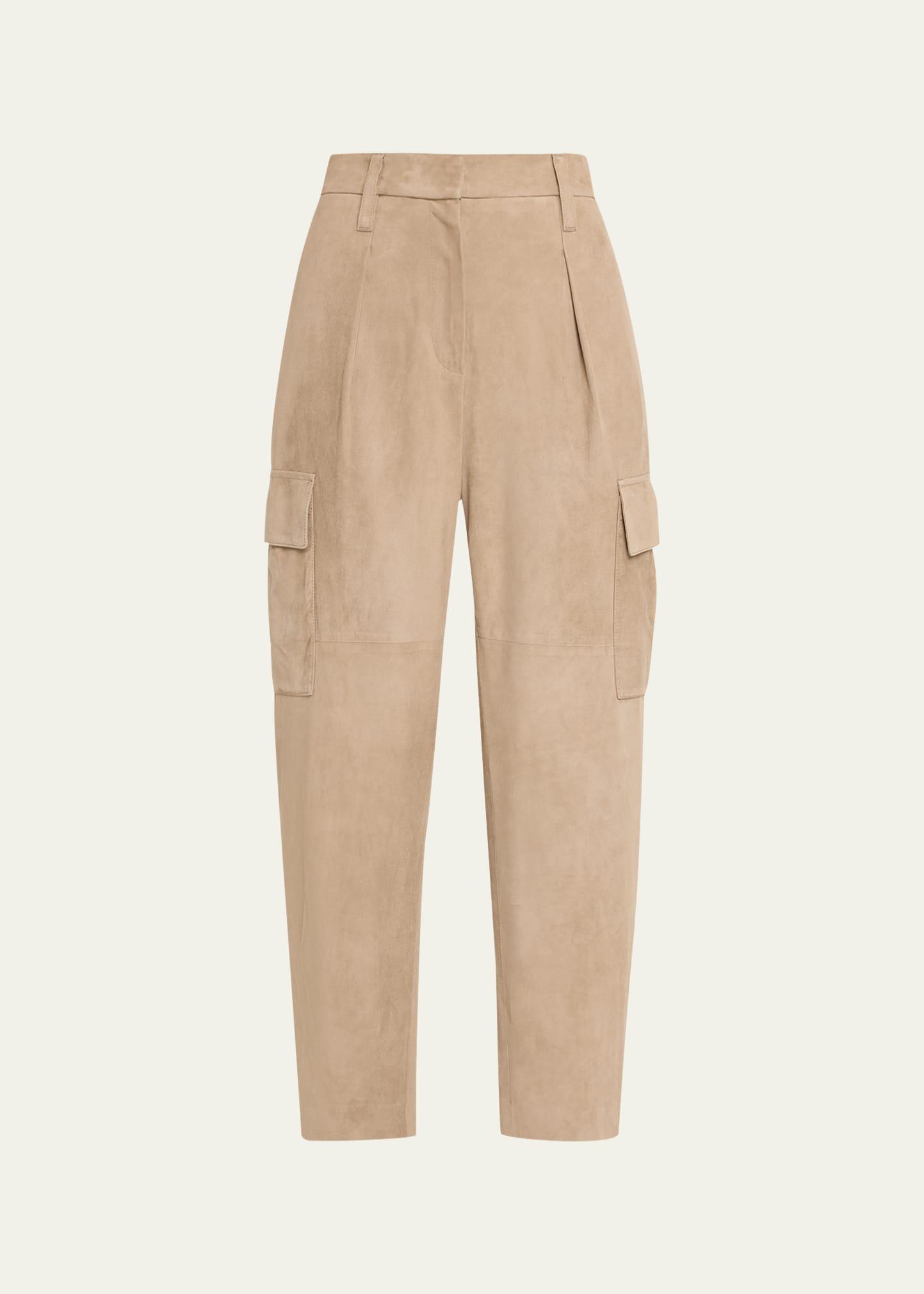 Womens Suede Slouchy Cargo Trousers Product Image