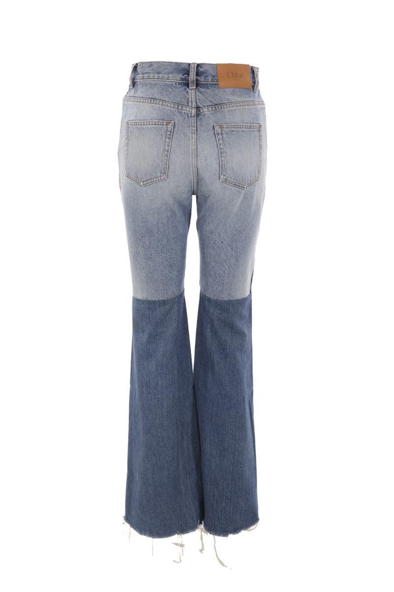 Denim Patchwork Flare Leg Pants In Multicolour Product Image