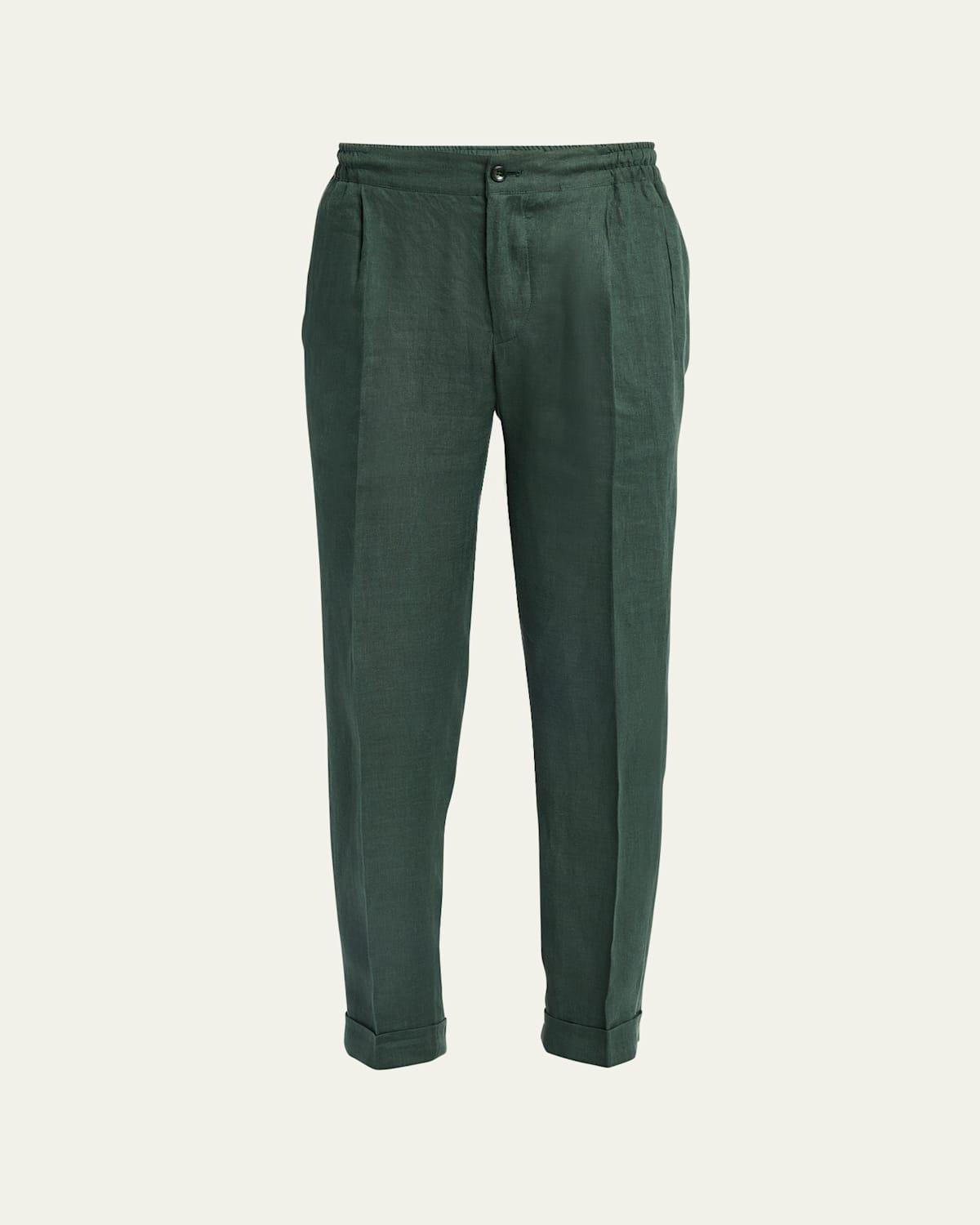 Mens Linen-Stretch Pleated Pants Product Image