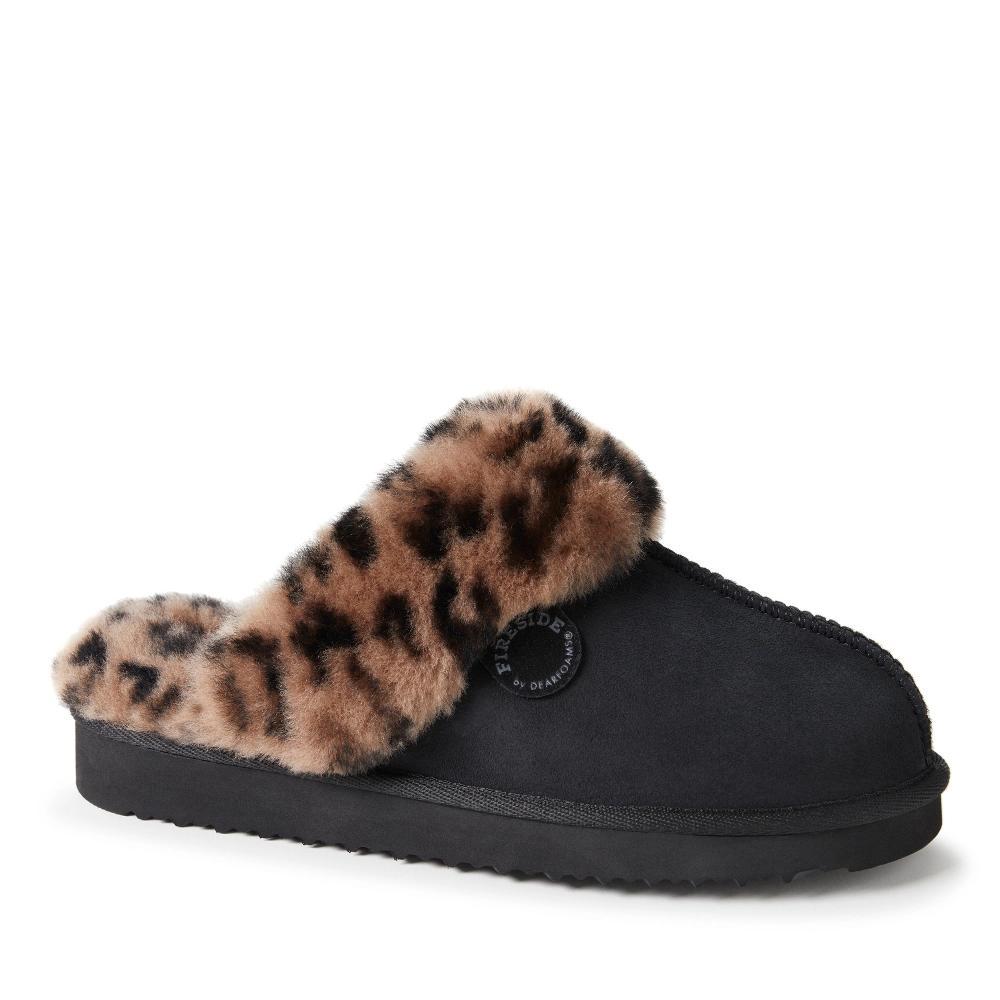 Fireside By Dearfoams Women's Sydney Genuine Shearling Scuff Slipper - Black Combo Size 8 Product Image