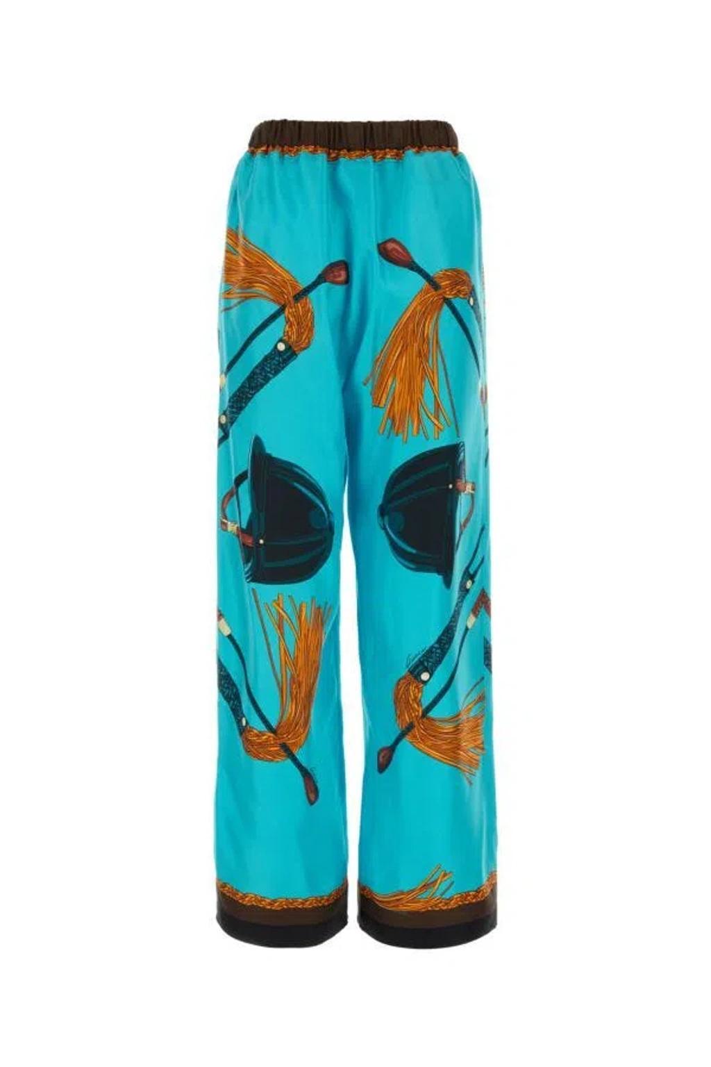 Equestrian-print Silk-twill Wide-leg Trousers In Multicolor Product Image